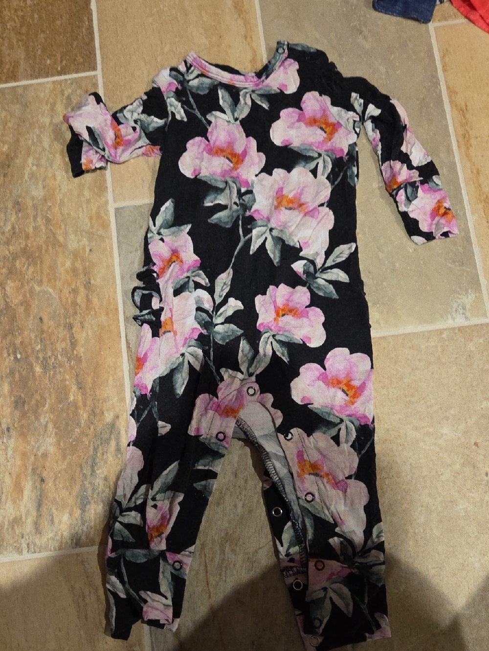 Floral Baby Romper - Black with Pink Flowers